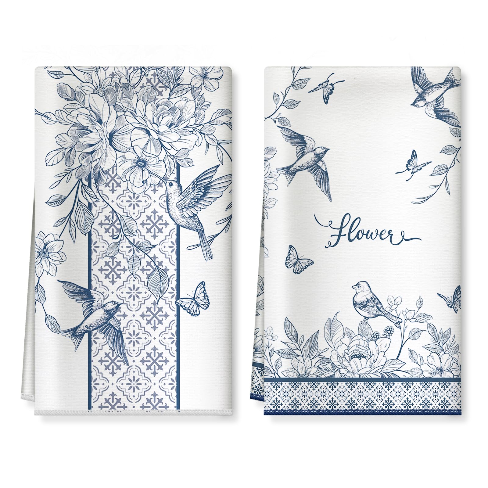 Blue Leaves Küchentücher Set – 2 Stück, Saugstarkes Waffelmuster, Zitronen-Deko, Weich & Hautfreundlich