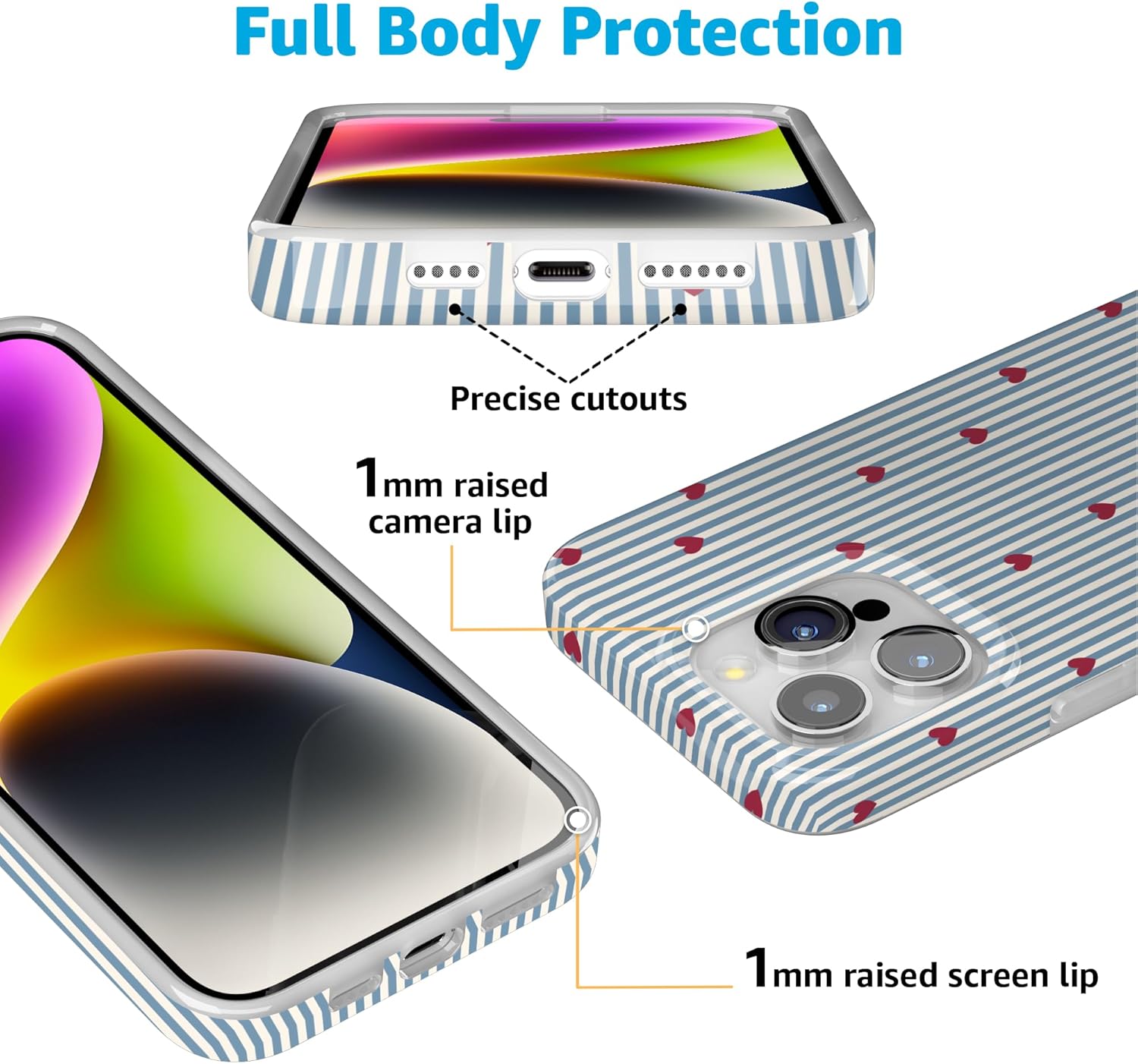 Casely iPhone 15 Pro Max Case | Love Lines | Blue Stripes | Compatible with MagSafe | Classic Ultra Slim Design