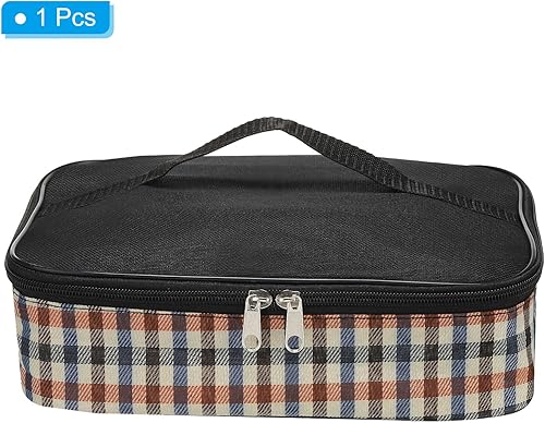 Miniatura 3 de PATIKIL Bolsas de almuerzo aisladas de 10 x 7 x 3 pulgadas, bolsas Bento planas con patrón a cuadros, bolsas portátiles para alimentos, bolsas