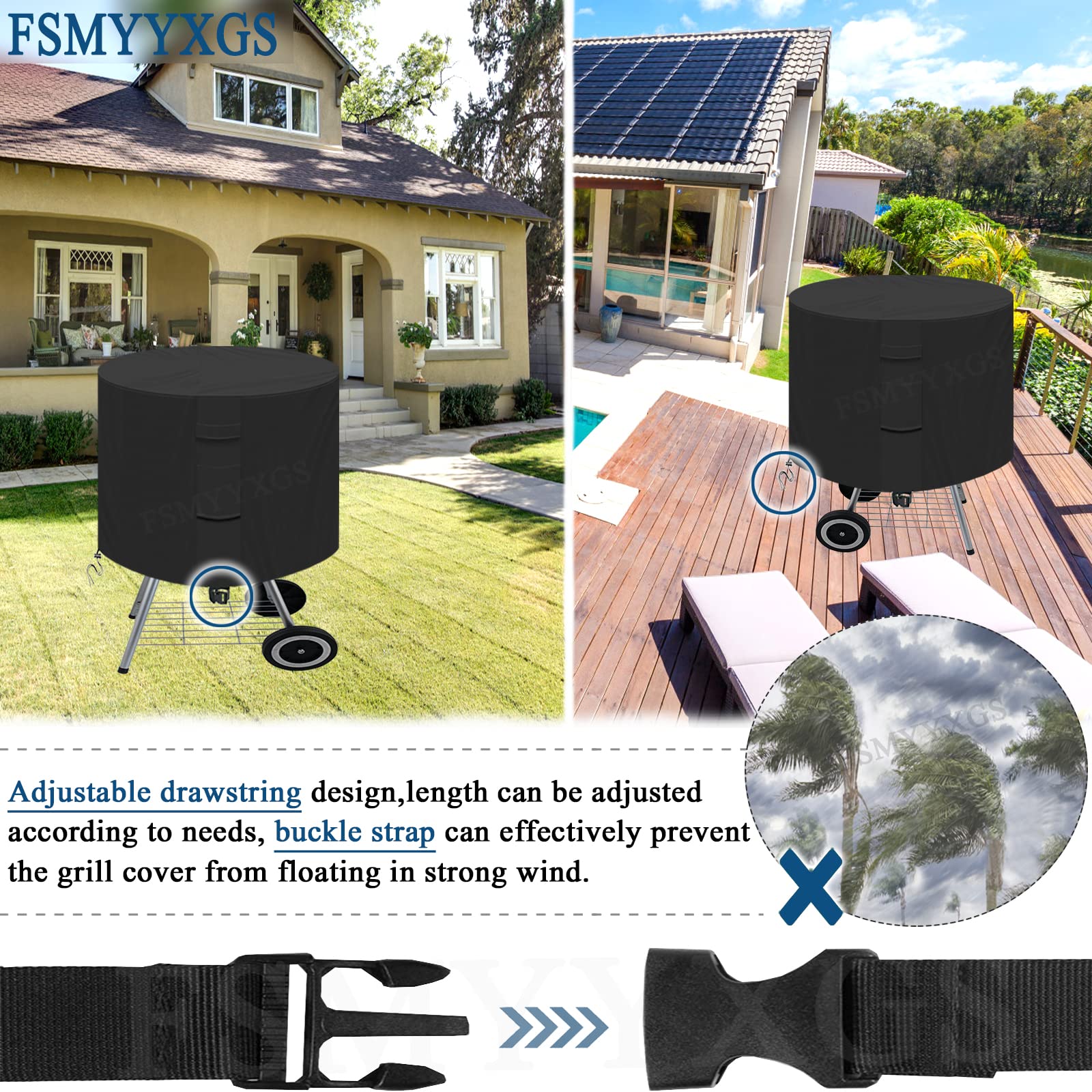 Copertura rotonda resistente per braciere impermeabile in tessuto Oxford 600D, resistente ai raggi UV e antivento, con prese d'aria per barbecue all'aperto, protezione per barbecue, adatta a 127 cm di