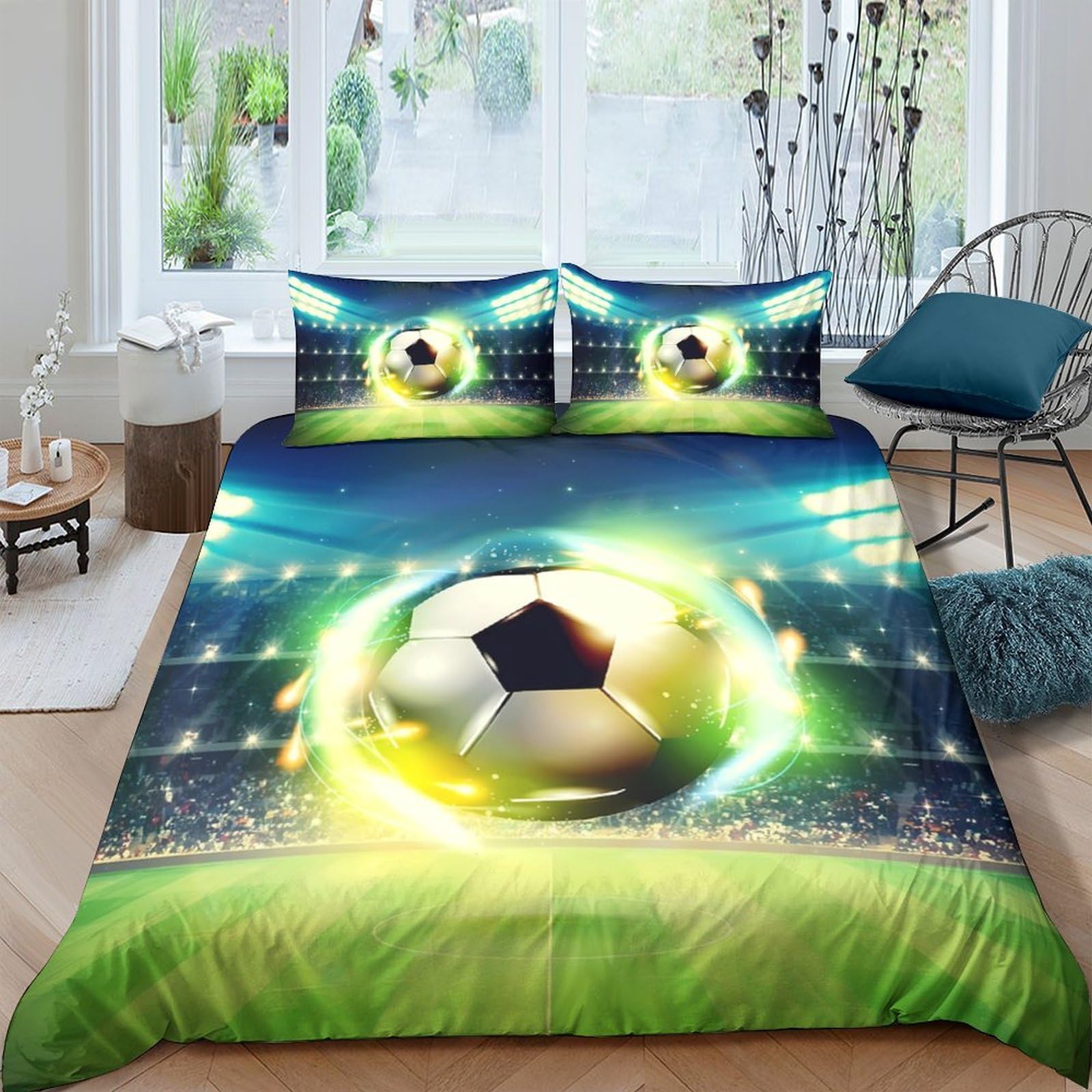 Ctjqhvkz Style-7 3D Printed Football Stadium Fitted Sheet Microfiber Soft Breathable Soccer Field Bed Cover For Bedroom Dorm Mattress Protection Decor Single（135X200cm）