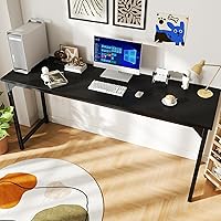 Vista 29 de DUMOS Escritorio de oficina pequeño de 32 pulgadas para computadora de estilo moderno y simple, mesa de trabajo de estudio para el dormitorio