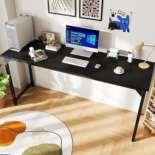 Miniatura 29 de DUMOS Escritorio de oficina pequeño de 32 pulgadas para computadora de estilo moderno y simple, mesa de trabajo de estudio para el dormitorio