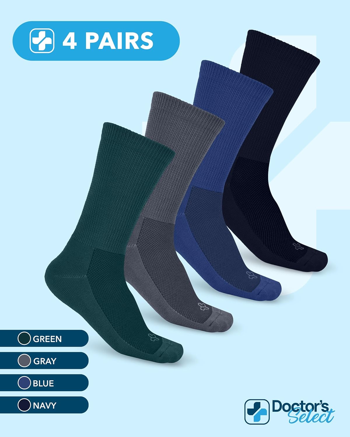 Doctor's Select Diabetic Socks for Men - 4 Pairs Crew Diabetic Neuropathy Socks for Men | Diabetic Socks for Men 9-12 - Image 5