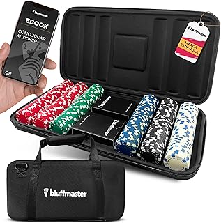 Bluffmaster Professioneller Poker-Koffer – Poker-Set mit 300 Chips, wasserdichten Karten, Ebook mit Anleitung und Strategien, Tragegriff, ideal für Texas Hold'em