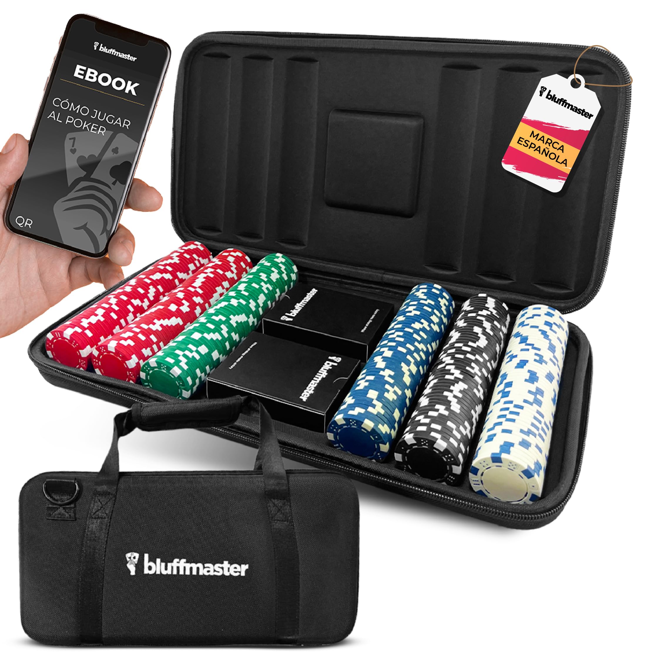 Maletín Poker Profesional - Poker Set con 300 Fichas de 11.5g, Cartas Poker Impermeables - Incluye Ebook de Instrucciones y Estrategias - Asa de Transporte - Set de Poker Ideal para Texas Hold'em