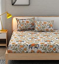 Homefab India 220 TC Microfiber Soft Cotton BedSheet for Double Bed with 2 Pillow Covers - (90x90 inches) - Grey, Orange, Jaipuri Print