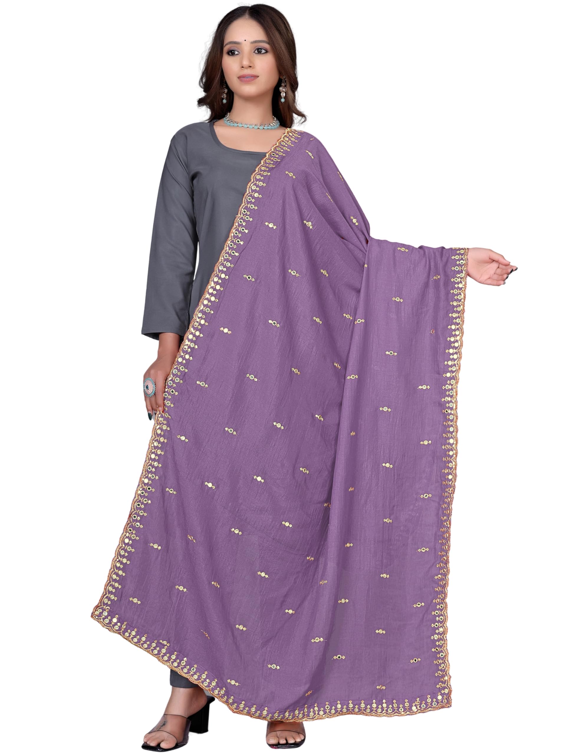 kemza Vichitra Silk Floral Embroidered Dupatta with Mirror & Sequins Work-picture-33
