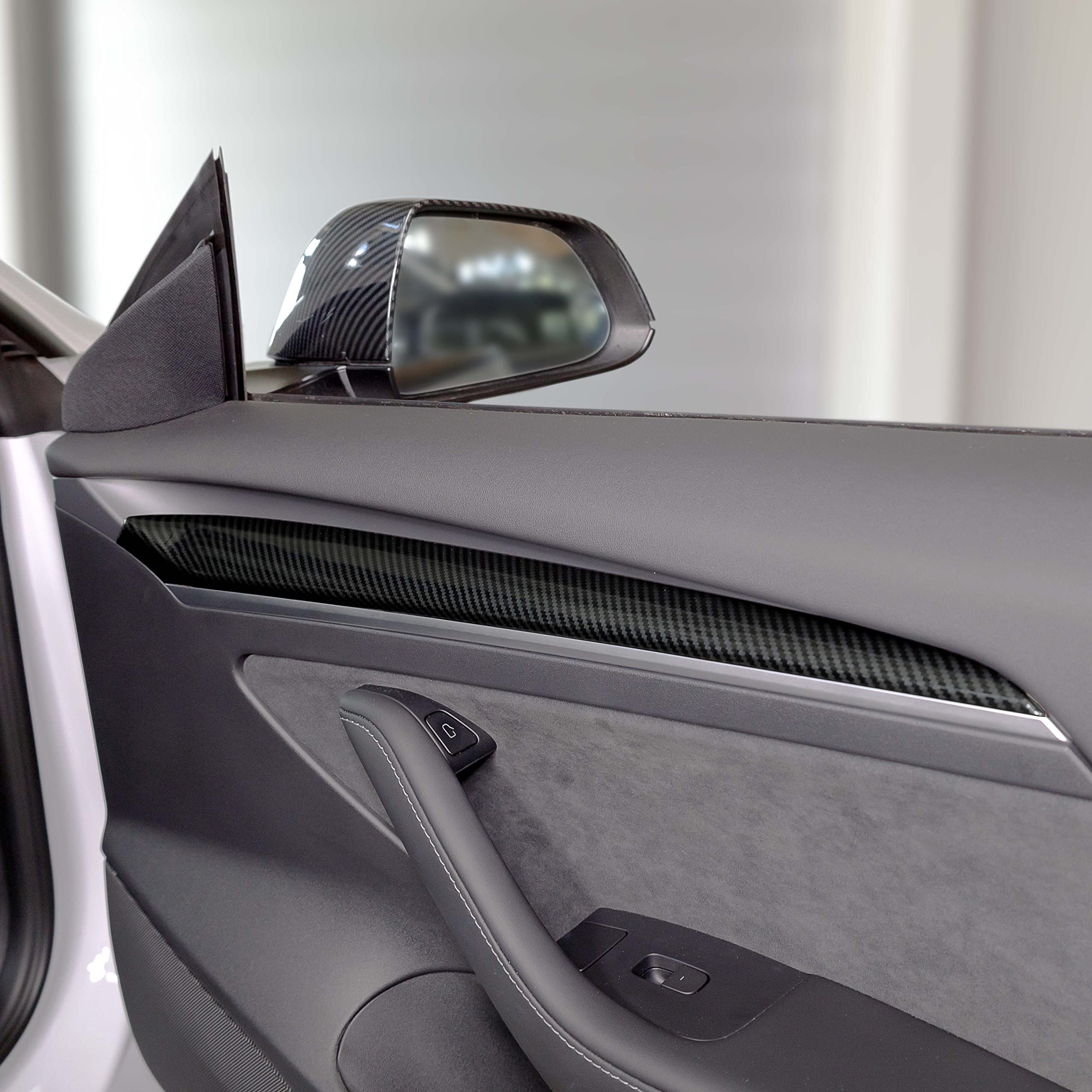 Tesvolution® Set cruscotto e pannello porta Wrap Kit ABS Carbon Look Interno Rivestimento Tesla Model 3 Model Y 2021 + 2022+ 2023 + 2024