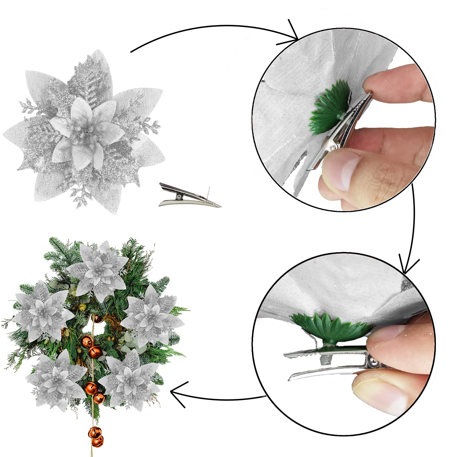 MIKAILE 20PCS Christmas Flowers Artificial with Clip - Image 4