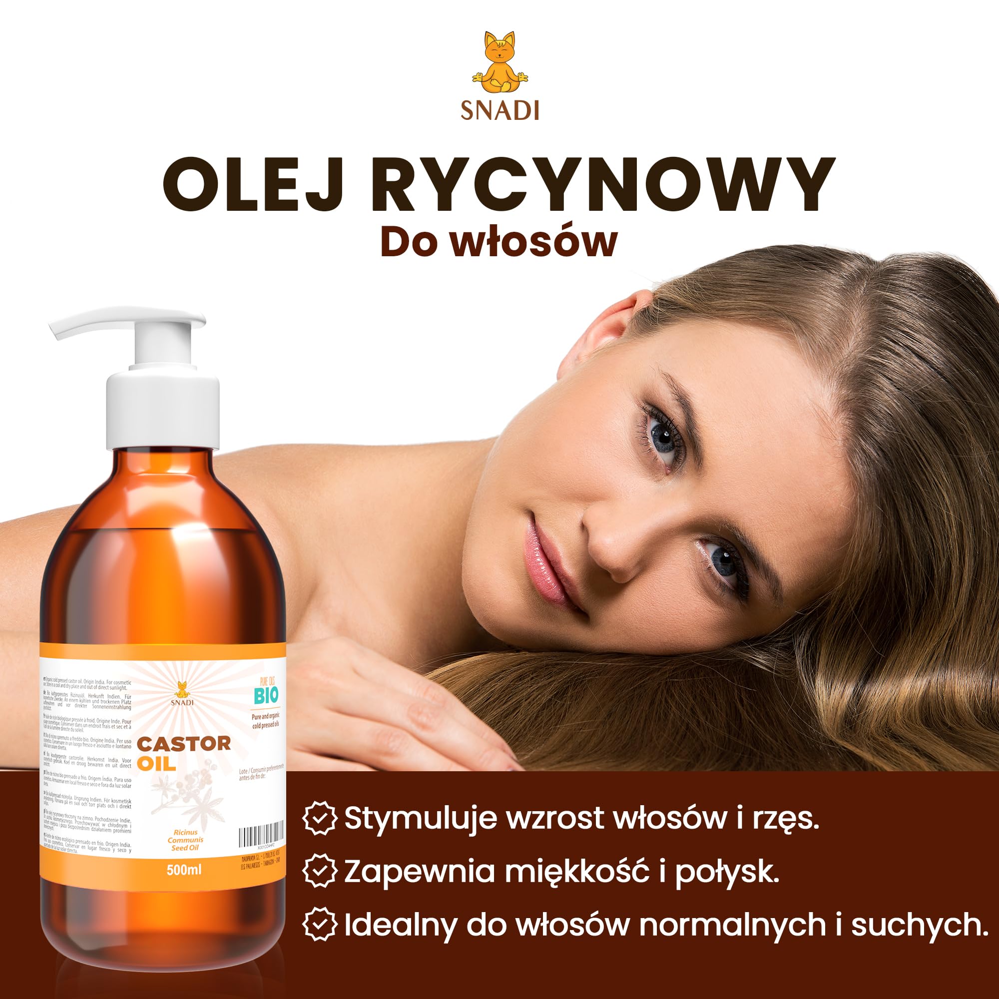 Czysty BIO Olej Rycynowy 500 ml | Tłoczony na Zimno | Antyoksydacyjny i Przeciwstarzeniowy | Nawilżający do Suchej Skóry i Włosów | Idealny do Rzęs i Brody | Castor Oil