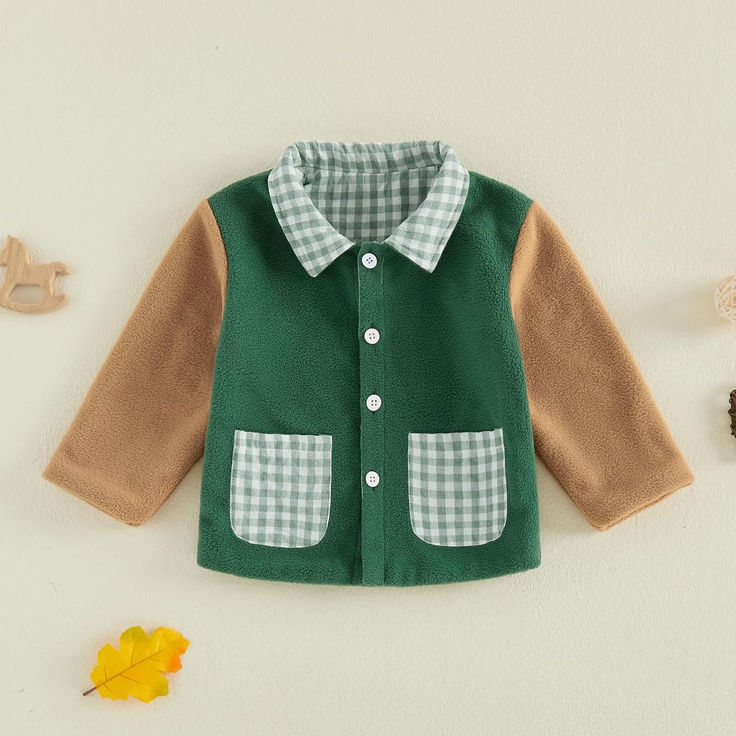 Toddler Kids Fleece Jacket Color Block Collared Long Sleeve Outerwear Button Down Shirt Warm Spring Fall Winter Coat