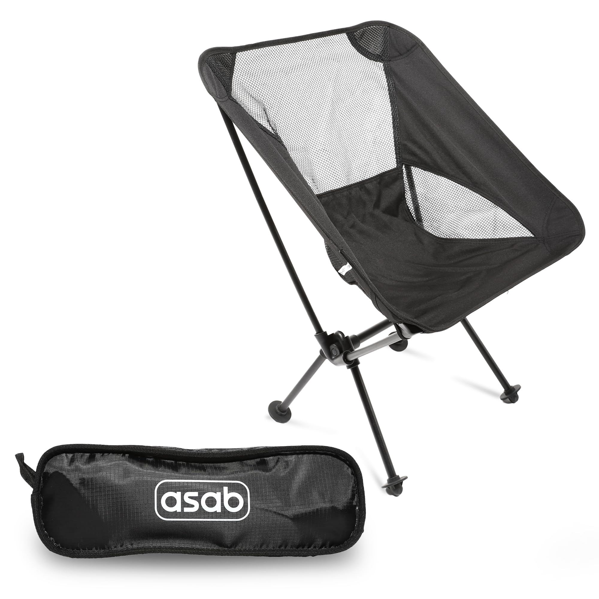 ASAB Ultra Lightweight Camping Chair for Adults Folding Beach Chair Breathable Mesh Backrest Portable Outdoor Garden Fishing Picnic Hiking Chair Strong Collapsible Camping Chair with Carry Bag (Black)