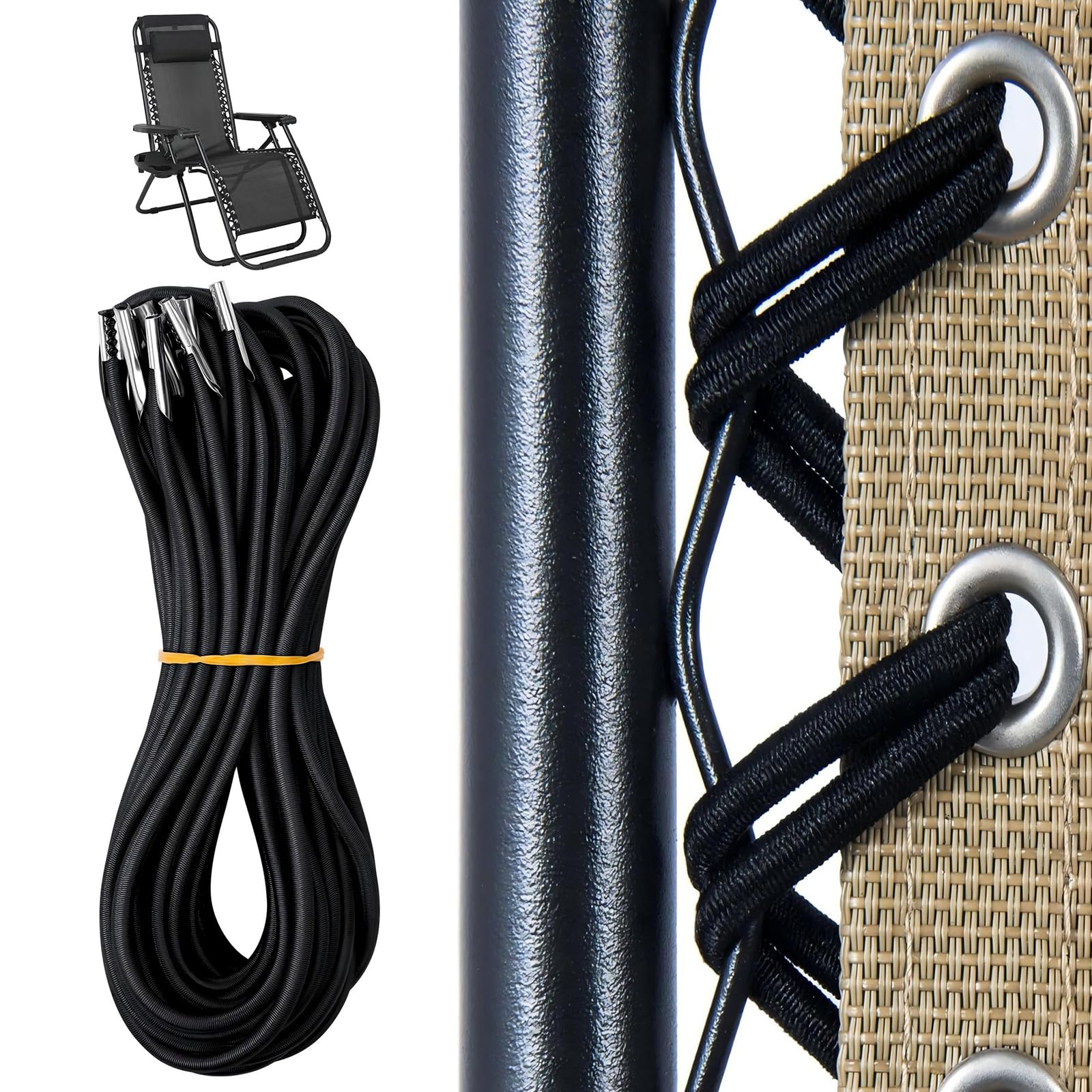 GZTINGI Replacement Cord Kit for Zero Gravity Chair, Universal Zero Gravity Chair Repair Elastic Cords, Garden Recliner Chairs Repair Tool for Outdoor Recliners Sun Loungers (Black)