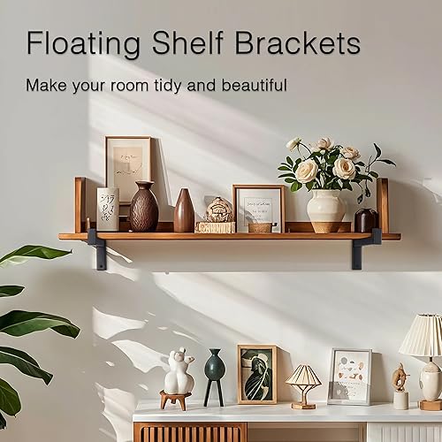 Miniatura 2 de OVOV 4 soportes de estante resistentes montados en la pared de metal industrial (8 pulgadas, 4 unidades, negro)