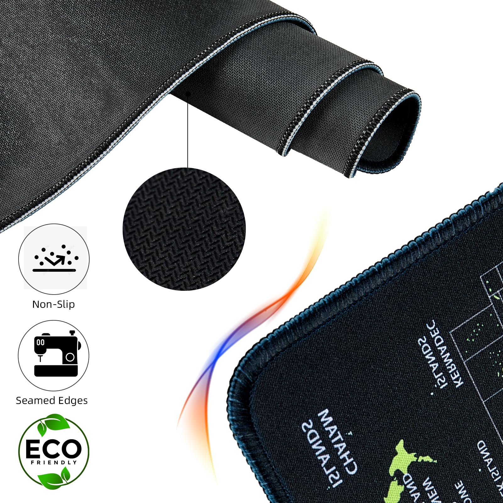 Tapis De Souris Gamer XXL 80x30cm - Motif Carte Du Monde, Surface Lisse Et Base Antidérapante