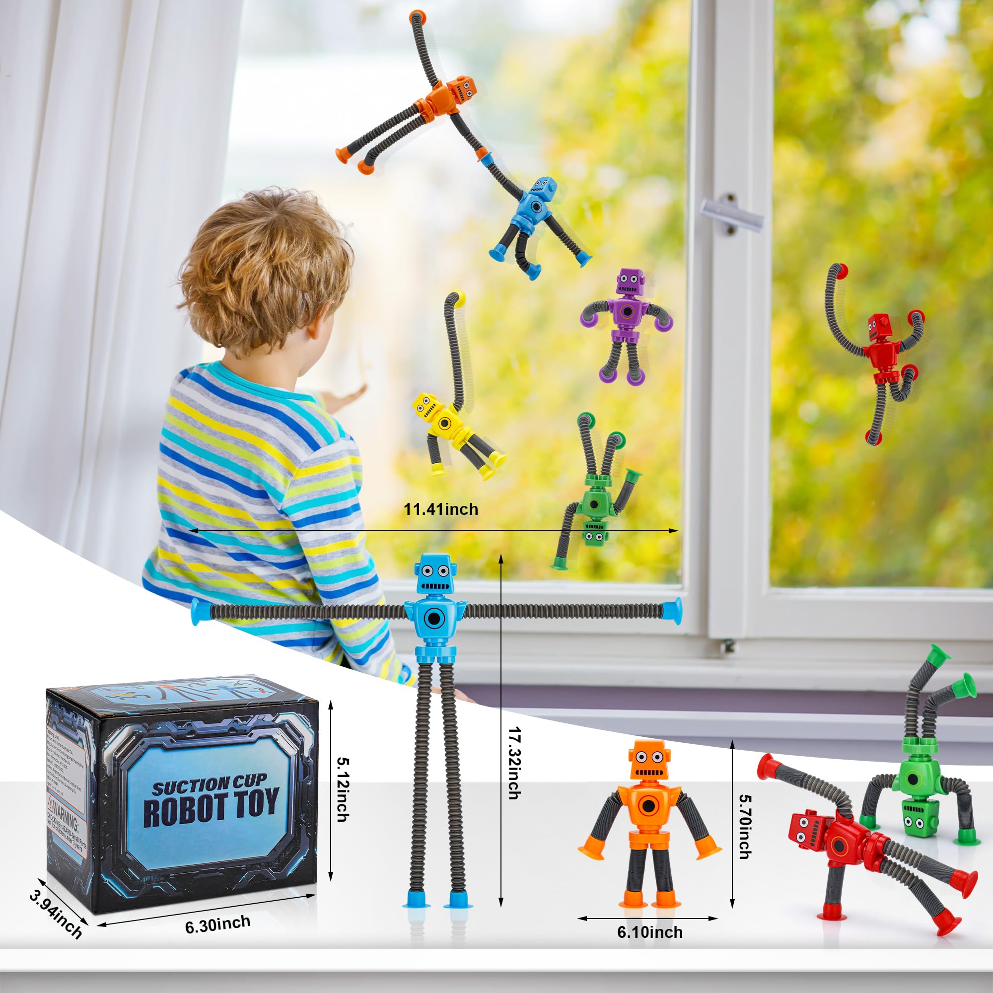 Juguetes de ventosa robot para reventar tubos | 6 juguetes sensoriales elásticos para niños a partir de 3 años, perfectos para viajes, recuerdos de fiesta, autismo, alivio del estrés, divertidos