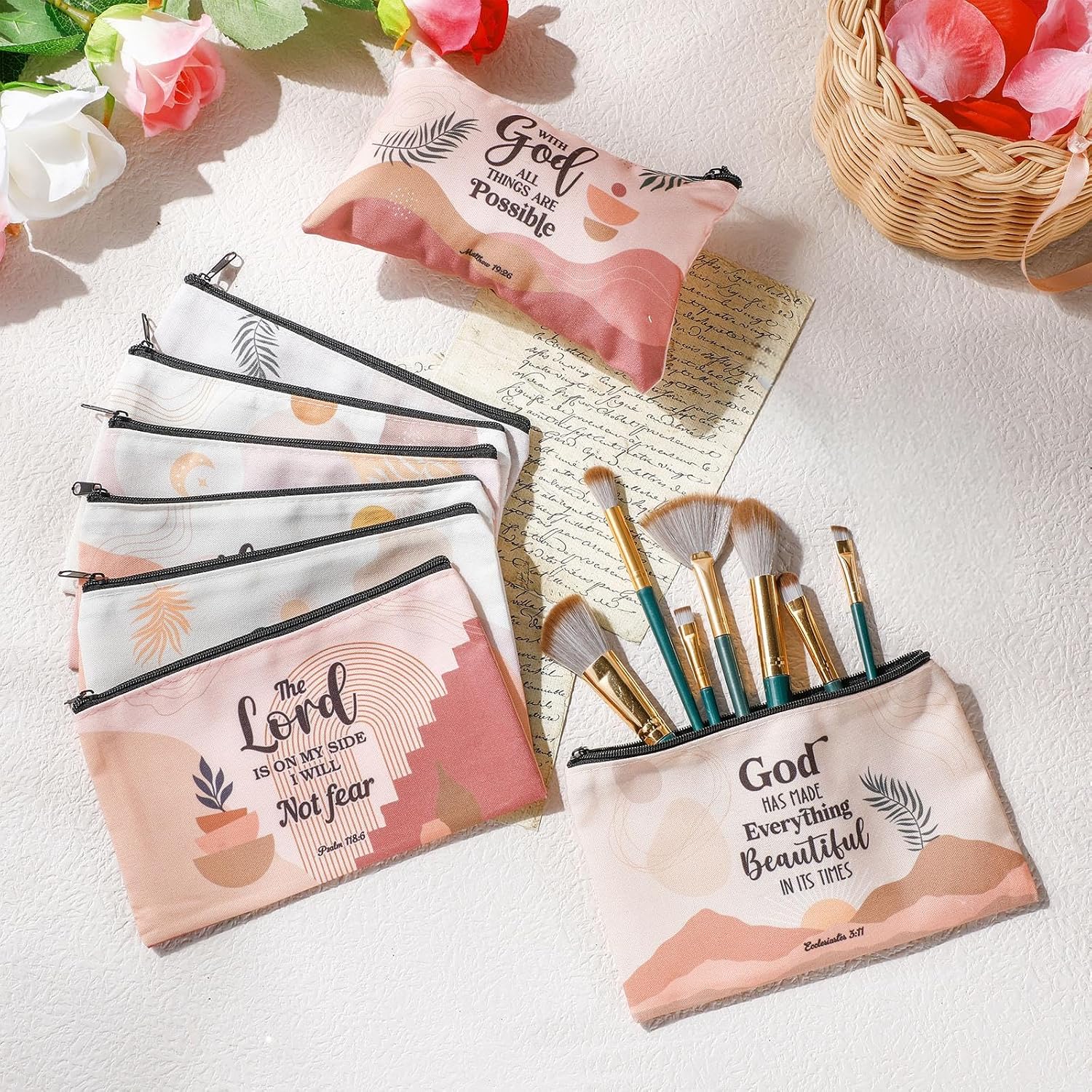 Talltalk 8 Pcs Christian Gifts for Women Bulk Christian Makeup Bags Pencil Pouch with Bible Verses, Cosmetic Bag for Friends, Church, Teacher, Birthday, Mother's Day Graduation Party(Boho Pattern)