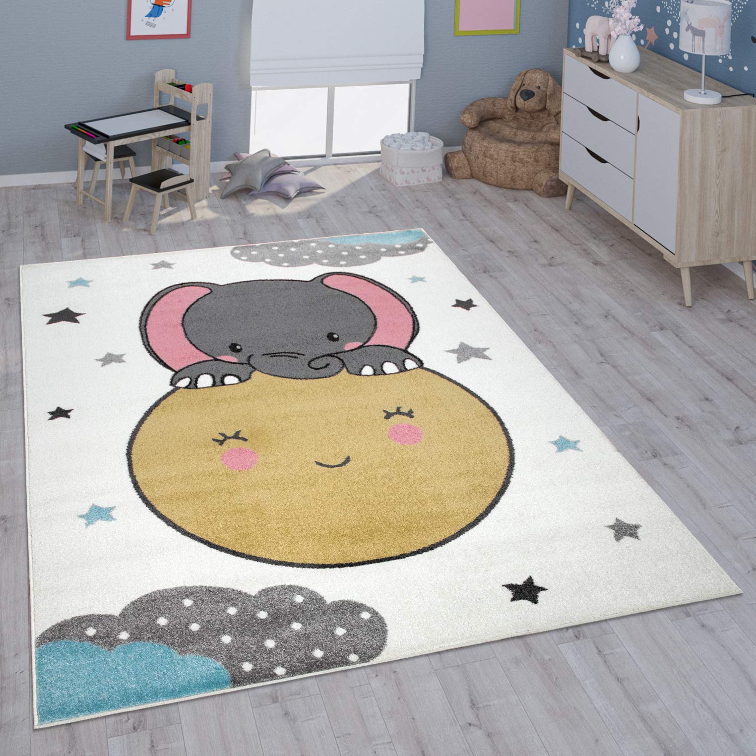 Paco Home Alfombra Infantil Habitación Infantil Niña Niño Varios Estampados Y Tamaños, tamaño:80x150 cm, Color:Crema 2
