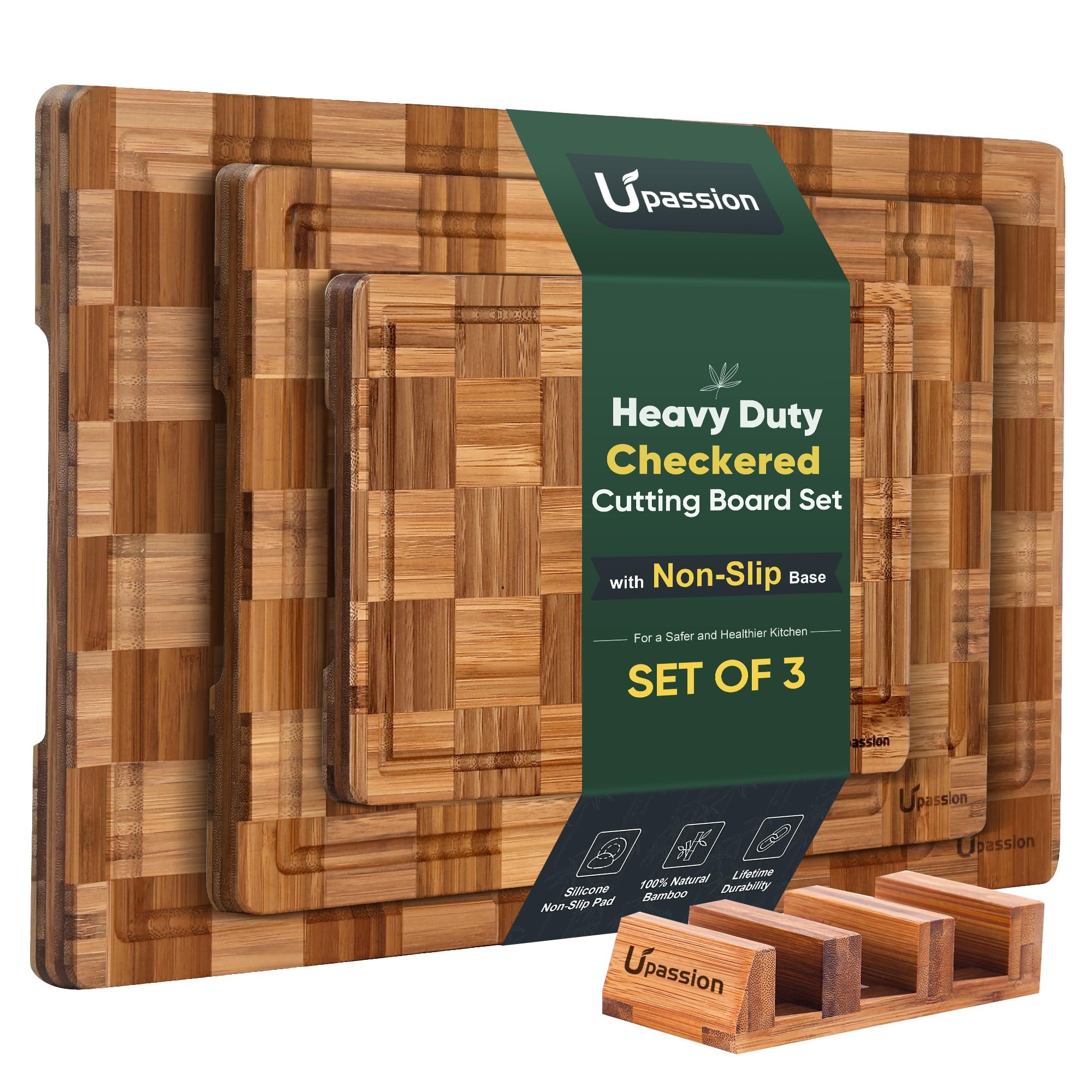 Upassion Heavy Duty Bamboo Cutting Board Set