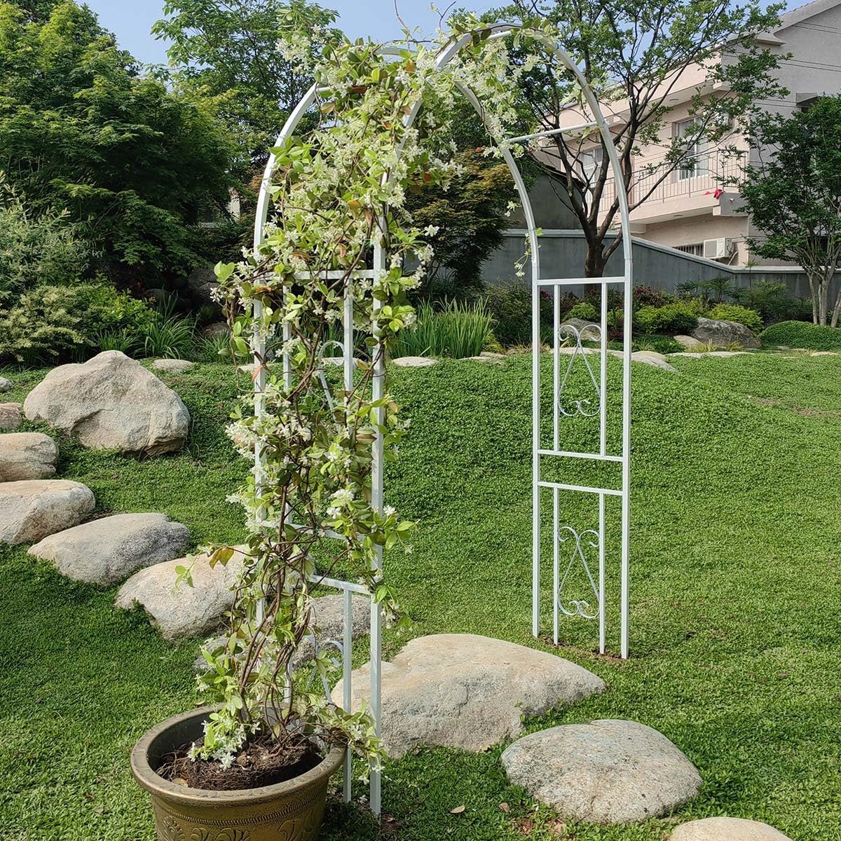 Metalowy łuk ogrodowy 140-340 cm – solidna kratka różana na patio na zewnątrz, brązowa altana do roślin pnących, trwała altana ogrodowa, dł. 340 x szer. 40 x wys. 230 cm