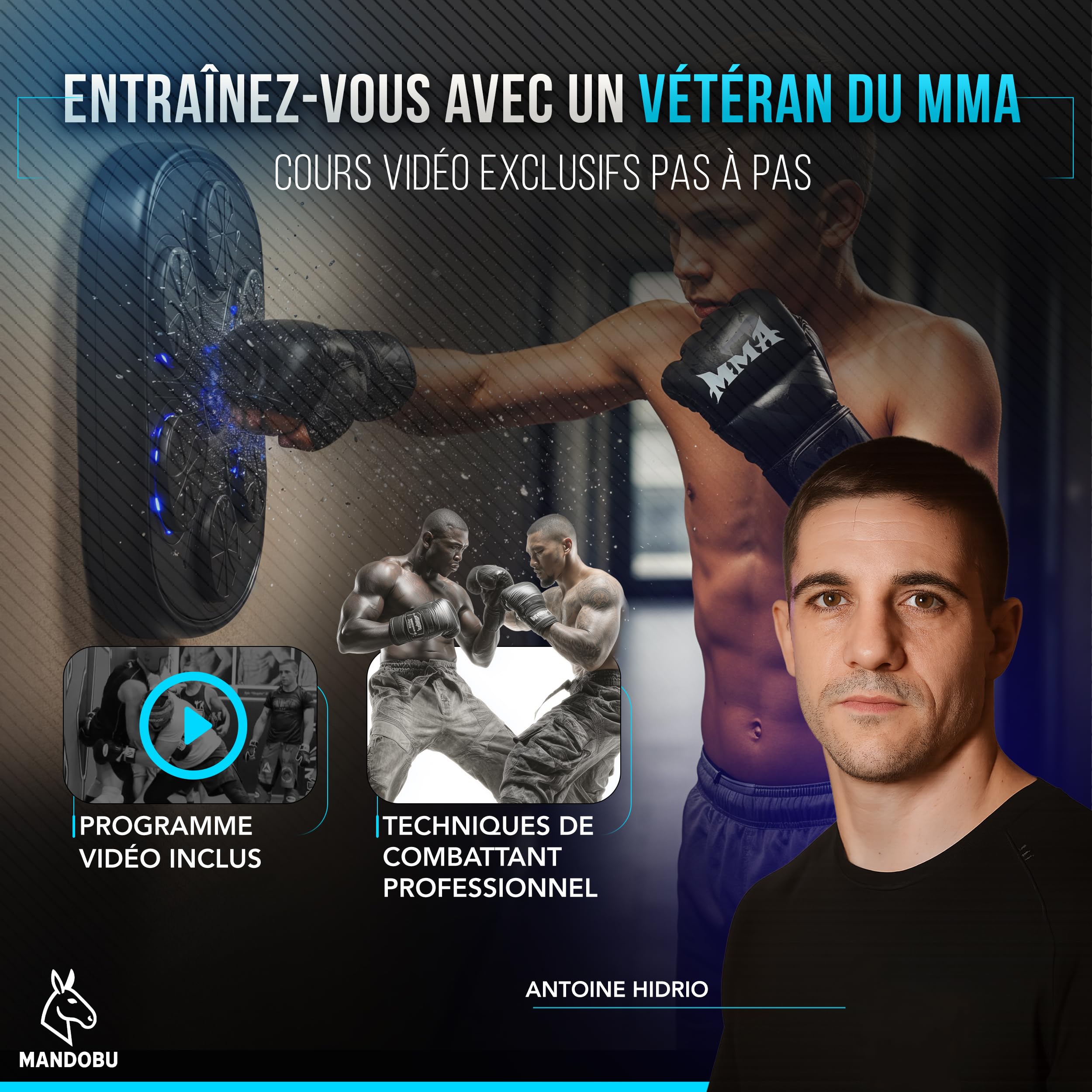 Machine de Boxe Musicale Bluetooth Adulte – Entraînement Réflexe et Cardio – Tutoriel MMA Inclus – 9 Modes & 9 Vitesses – Gants Inclus – Mandobu