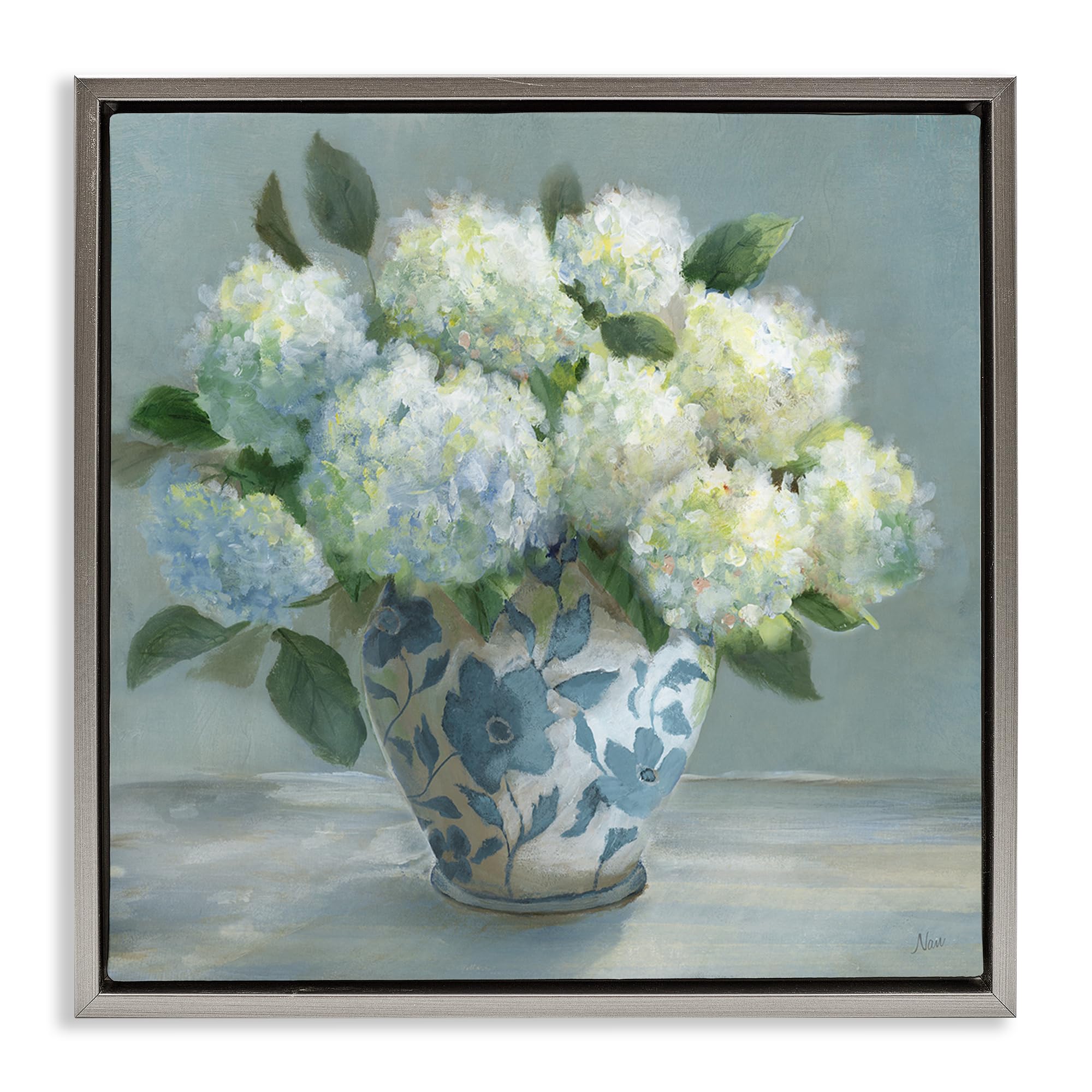 Stupell Industries Pastel Hydrangeas Vase 'Hydrangeas In Elegant Vase', Floating Frame Canvas Art, Gray, 18 X 18 Inches, Easy To Hang And Sturdy, Made In Usa, By Nan
