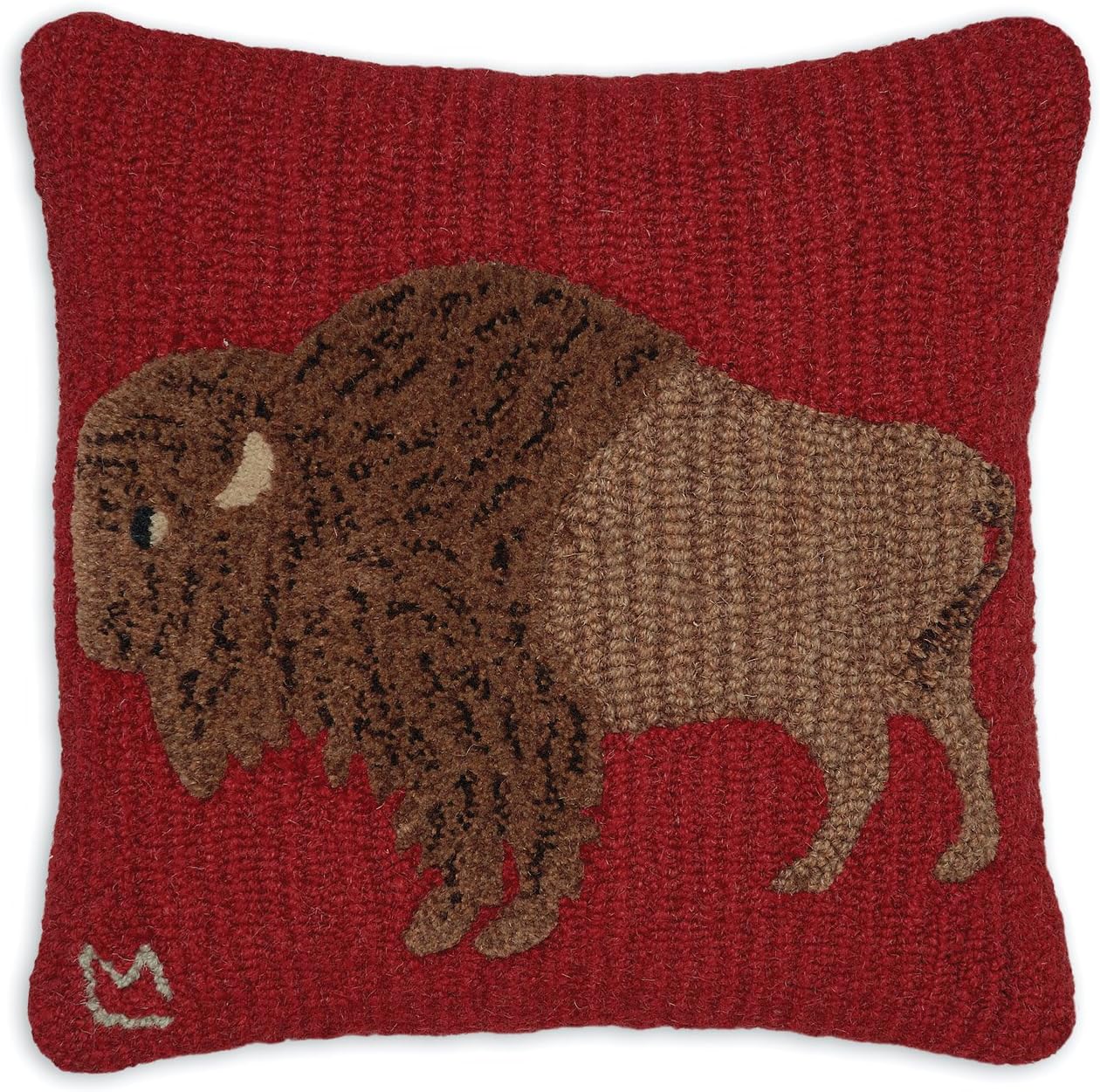 Chandler 4 Corners Artist-Designed Plains Buffalo Hand-Hooked Wool Decorative Throw Pillow (18 IN x 18 IN) Wildlife Pillow for Couches & Beds - Low Maintenance Nature, Wilderness Buffalo Square Pillow