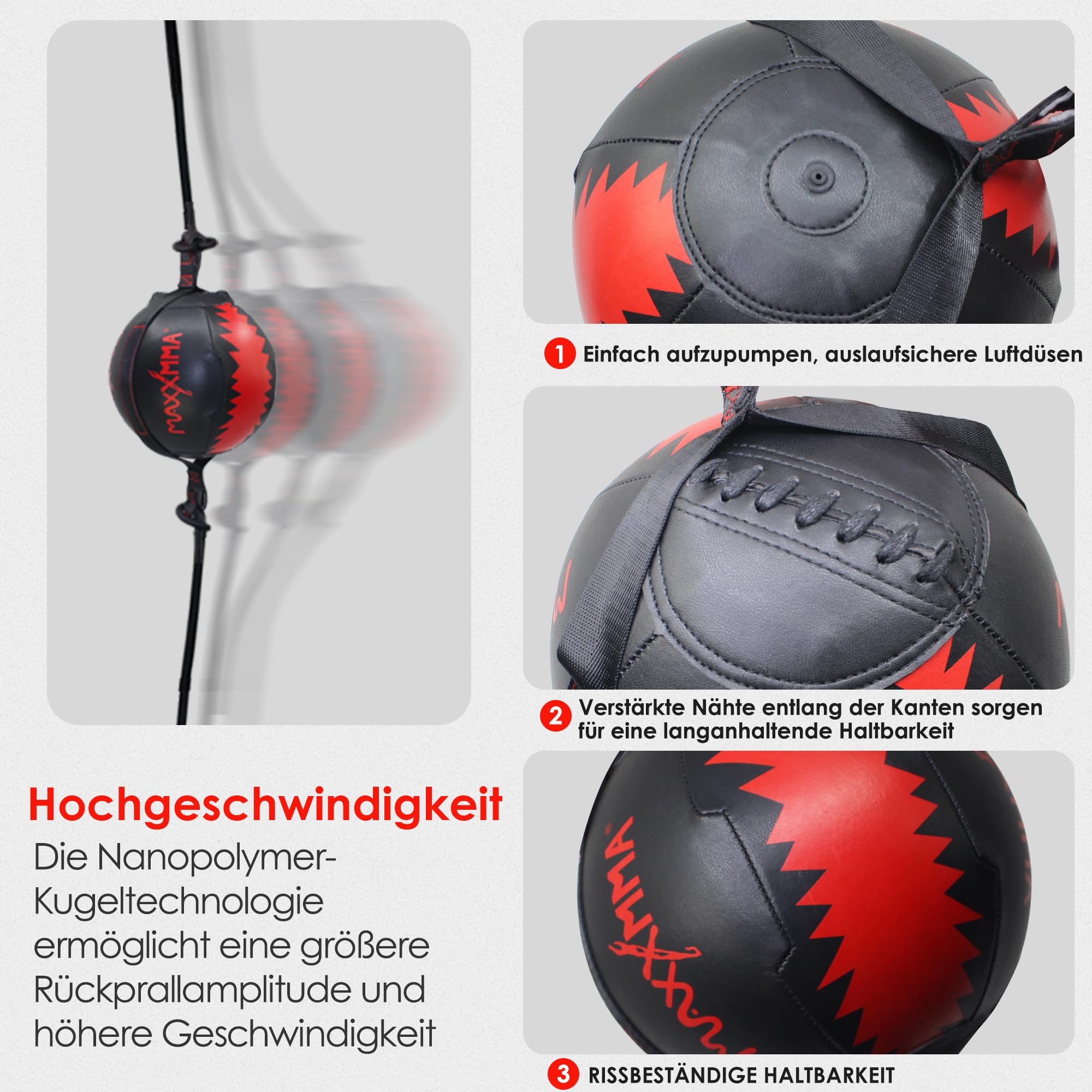 MaxxMMA Speed Ball Doppelende,Boxspeed Ball,Boxing Speed Ball,Dodge Reflexball Boxball Boxing Ball mit Pumpe,Kordel