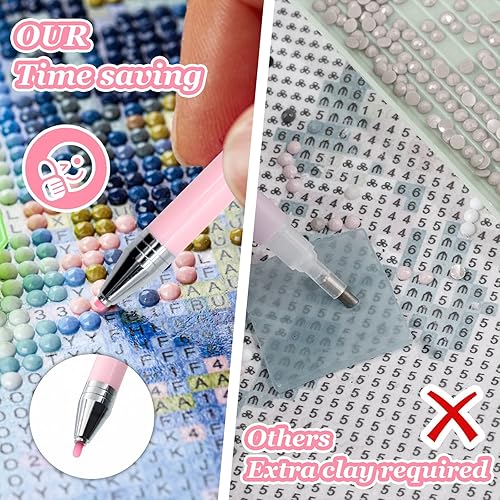 Miniatura 6 de ZYNERY Kit de 21 piezas de bolígrafos para pintura de diamantes, 1 bolígrafo de cera recargable con 20 piezas de cera, bolígrafo giratorio con punta