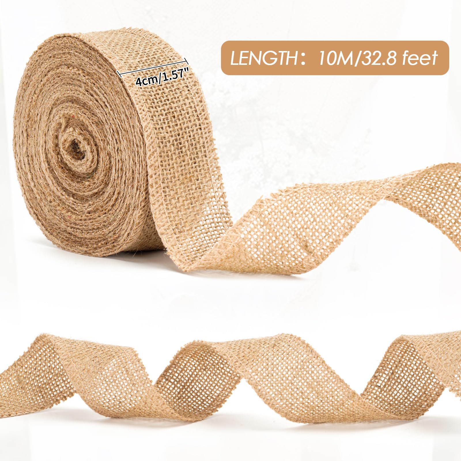 G2PLUS 4CM Jute Burlap Ribbon, 10M Rustic Hessian Ribbon - Image 2