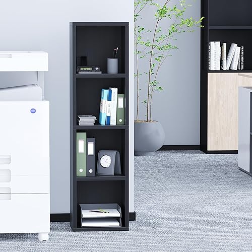 Miniatura 8 de Estantería y estantería abierta moderna de 4 niveles, estantes de almacenamiento de pie, estante de almacenamiento de cubo de madera para oficina en