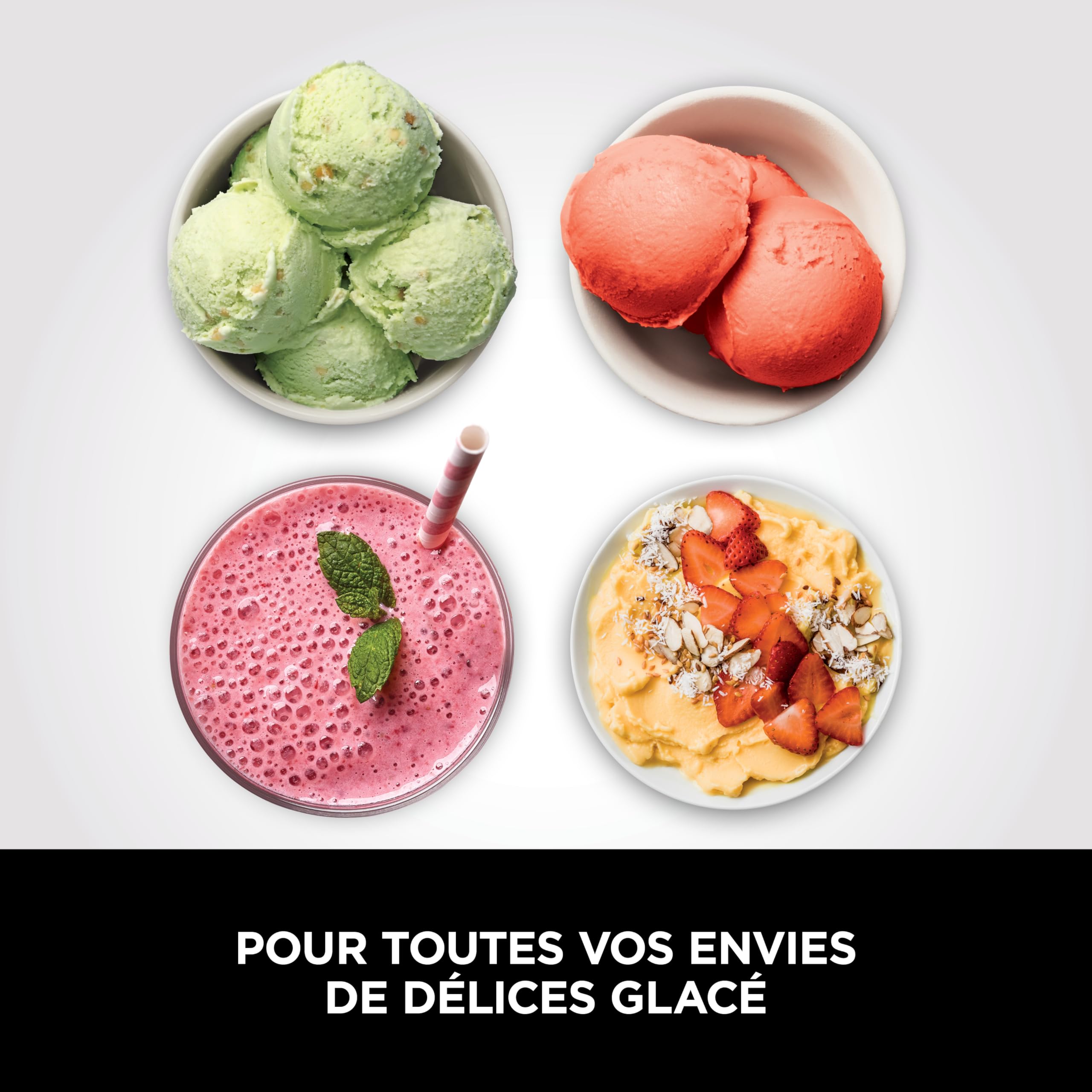 Ninja CREAMi machine à crème glacée et à desserts glacés, 7 programmes, pour faire de la crème glacée, gelato, sorbet, des bols à smoothie ou des milk-shakes, noir/argent, 1,4L, NC302EU