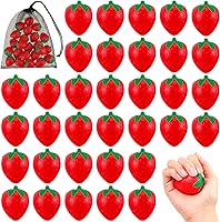 Vista 1 de Geosar 50 unidades de 2 pulgadas de fresa, bolas de estrés, mini espuma de fresa, juguetes elásticos para fiesta de frutas, juguete para aliviar