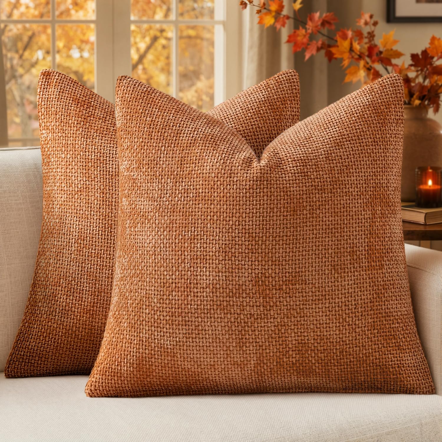 MIULEE Fall Decorative Orange Couch Throw Pillow Covers 20x20 Inch 2 Pack