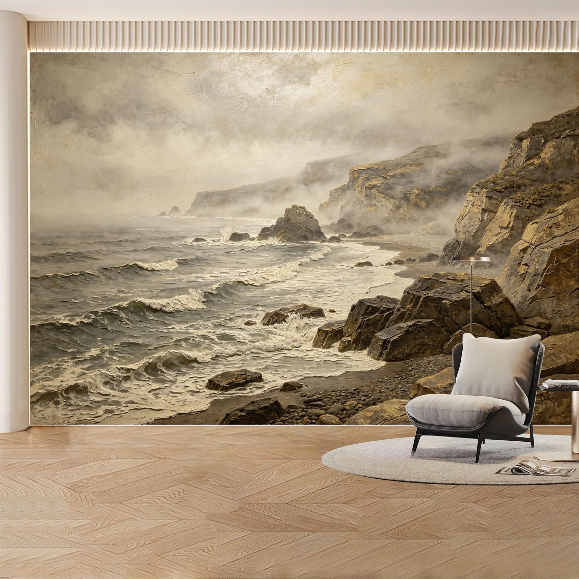Custom Wall Mural Wallpaper Ocean Cliff Landscape Nature Wall Decor Large Wall Art Misty Coastal Vintage Removable SelfAdhesive Large Photo for Living Room， Bedroom， Office