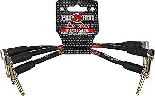 Pig Hog PHLIL6CP Lil' Pigs Right-Angle 1/4" Vintage Western Plaid Instrument Patch Cables, 6" (3 Pack)