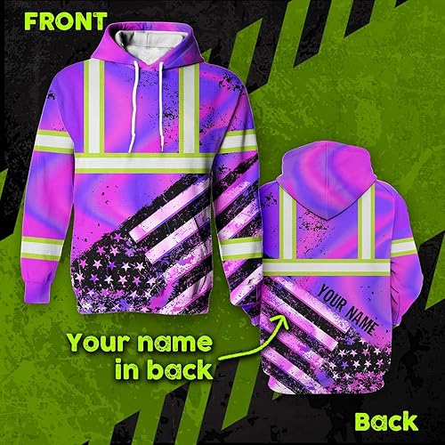 Miniatura 2 de Sudadera con capucha de alta visibilidad con la bandera de Estados Unidos para hombres y mujeres, cintas reflectantes, ropa de trabajo de seguridad