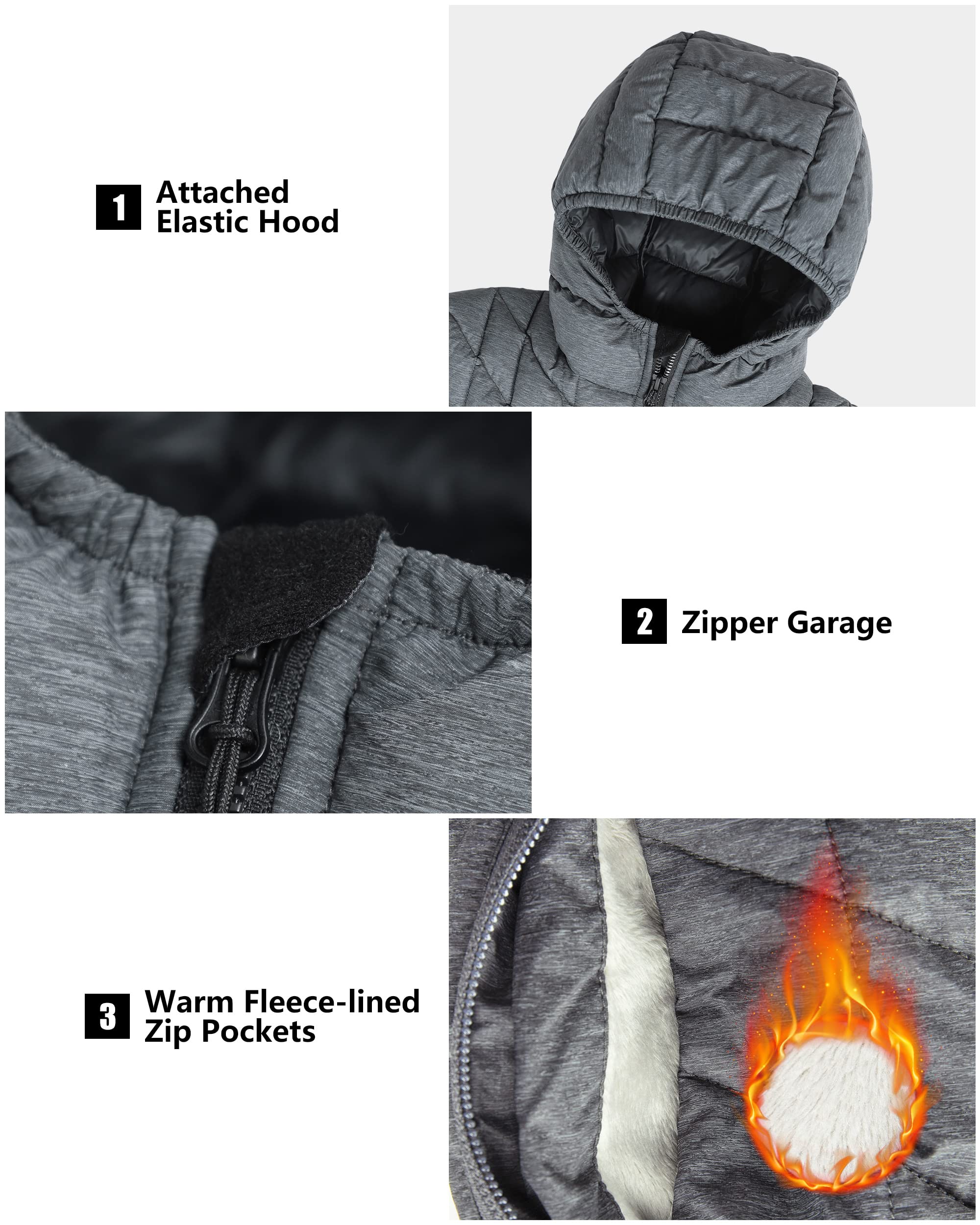 Outdoor Ventures Piumino invernale da donna con cappuccio, ultra leggero, caldo, lungo, Grigio scuro mélange (opaco) - media lunghezza media 81,3 cm, L