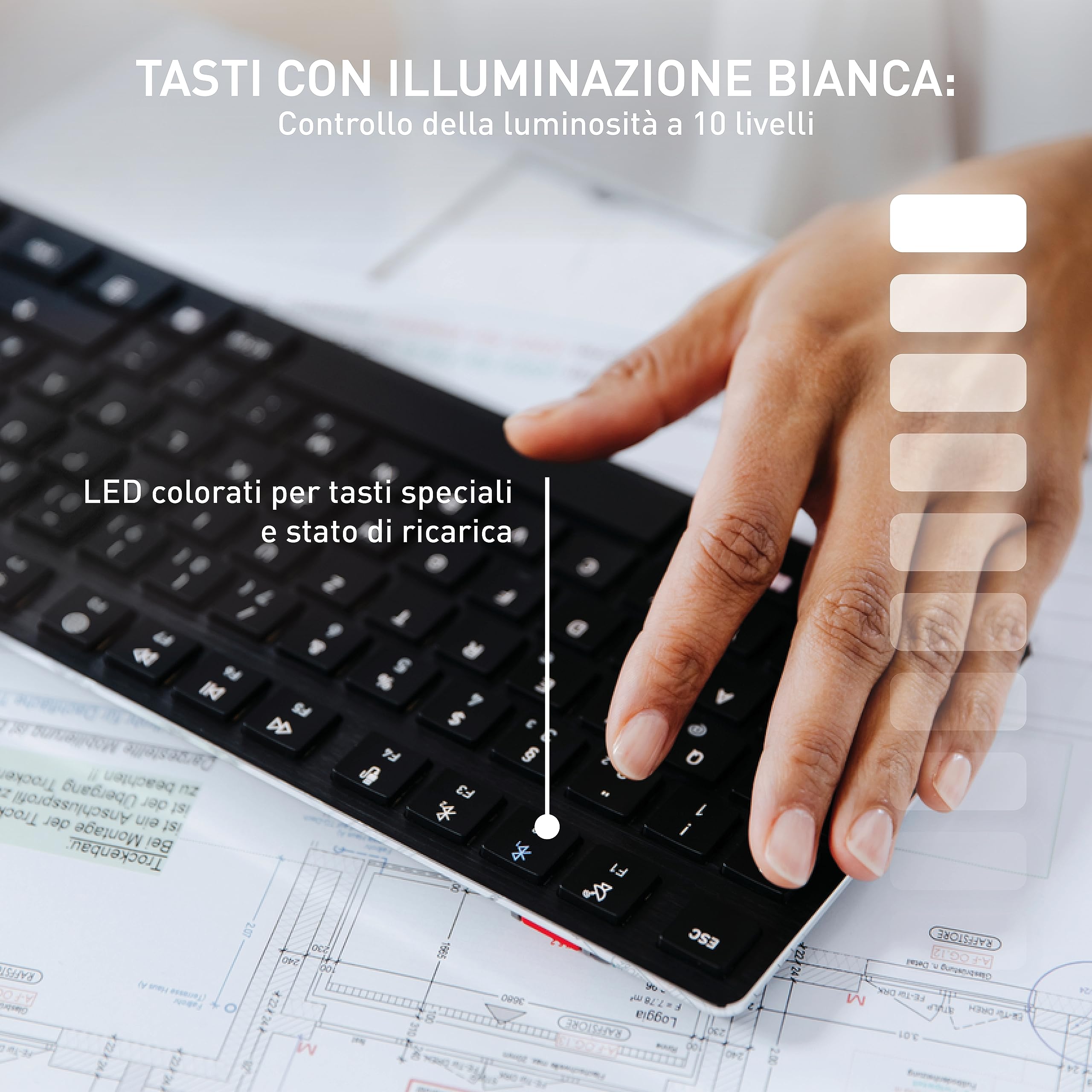 CHERRY KW X ULP, Tastiera High-End Meccanica Ultrapiatta, Layout per la Germania QWERTZ, Tastiera Multidispositivo Senza Fili per fino a 4 Dispositivi, Ricaricabile, Nero, Layout Tedesco - QWERTZ
