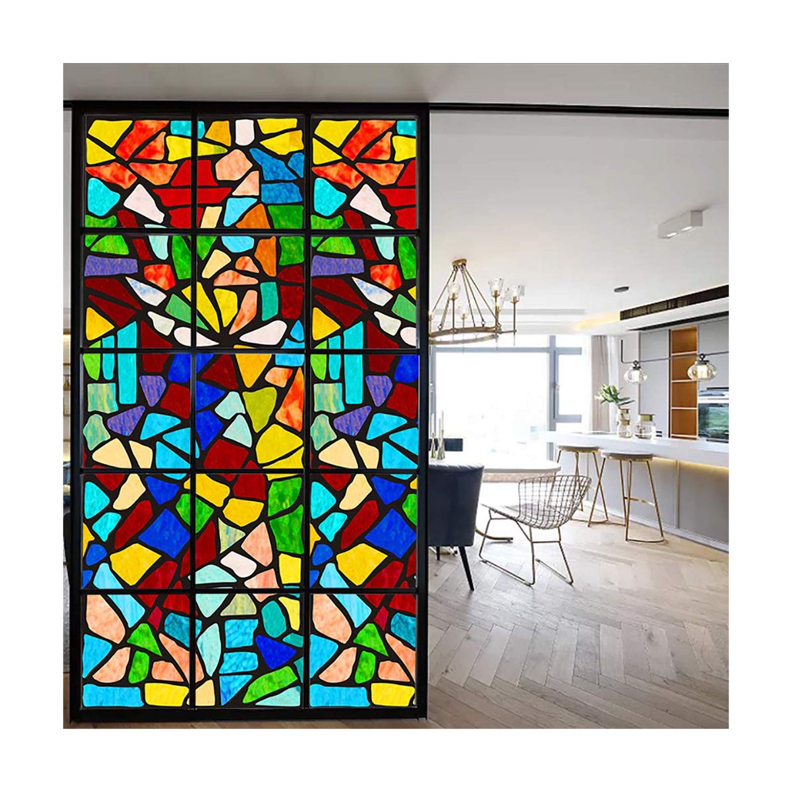 Siunwdiy Decorative window film made of vinyl, non-adhesive, privacy film, stained glass window film for bathroom, shower, door, heat, Cotrol, anti-UV,color,60x100cm