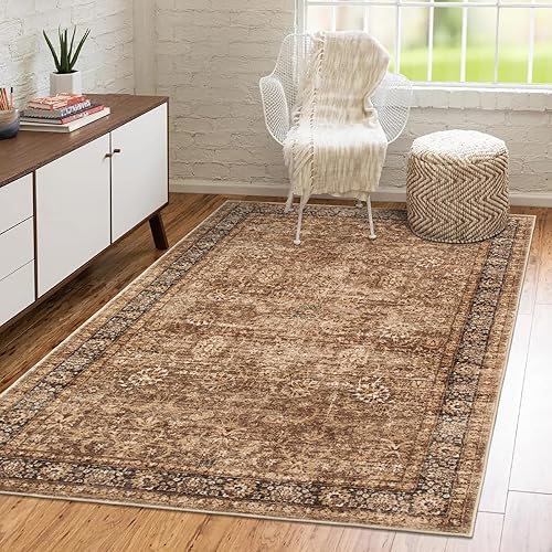 Alfombras vintage lavables de 5 x 7 pulgadas, antideslizantes, estilo bohemio, para dormitorio, diseño floral envejecido, suaves, que no desprenden,