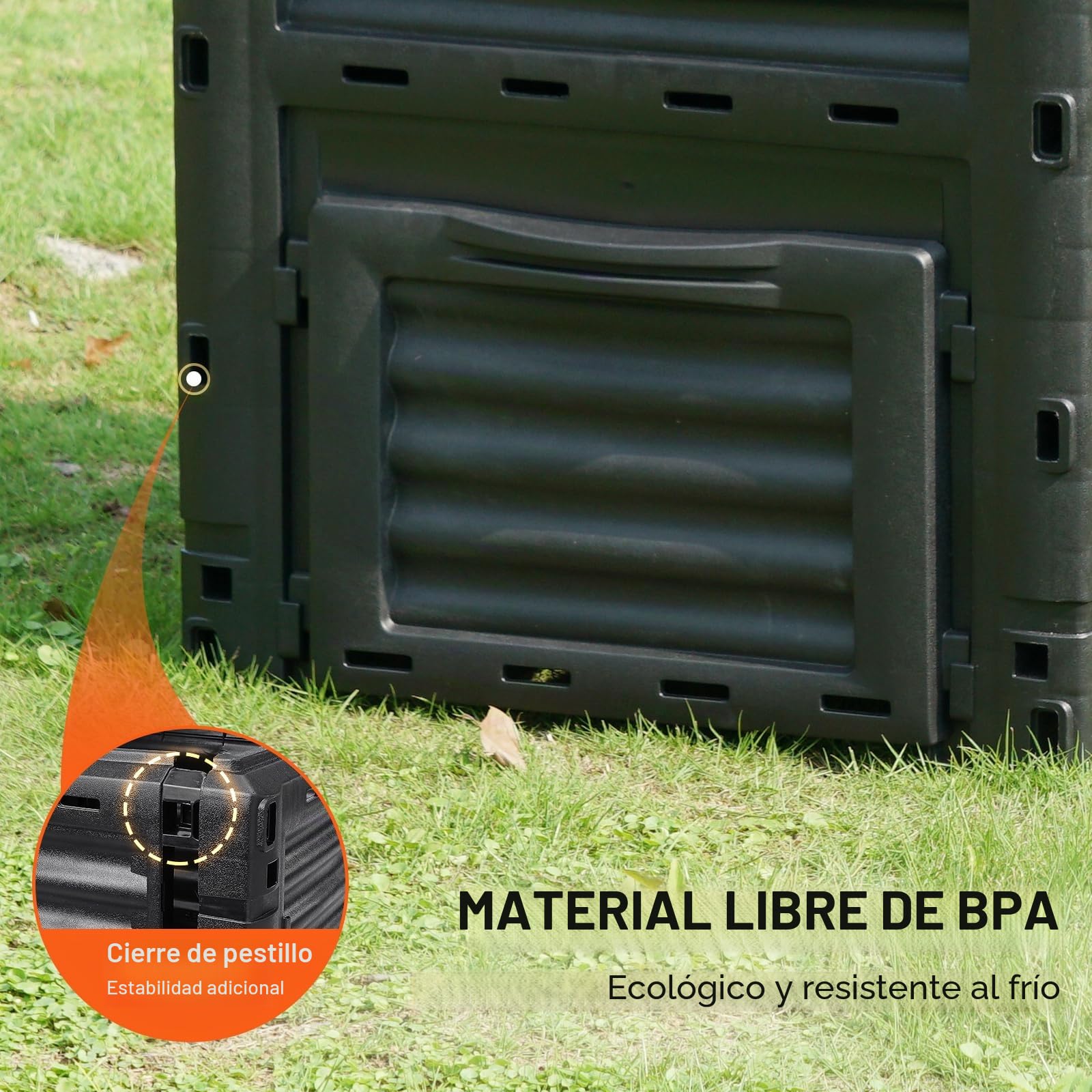 VEVOR Compostador de Jardín 300 L sin BPA Contenedor de Abono para Exteriores con Tapa Puerta Inferior Gran Capacidad Fácil de Instalar para Recolectar Hojas Compostaje Creación Rápida Suelo Fértil