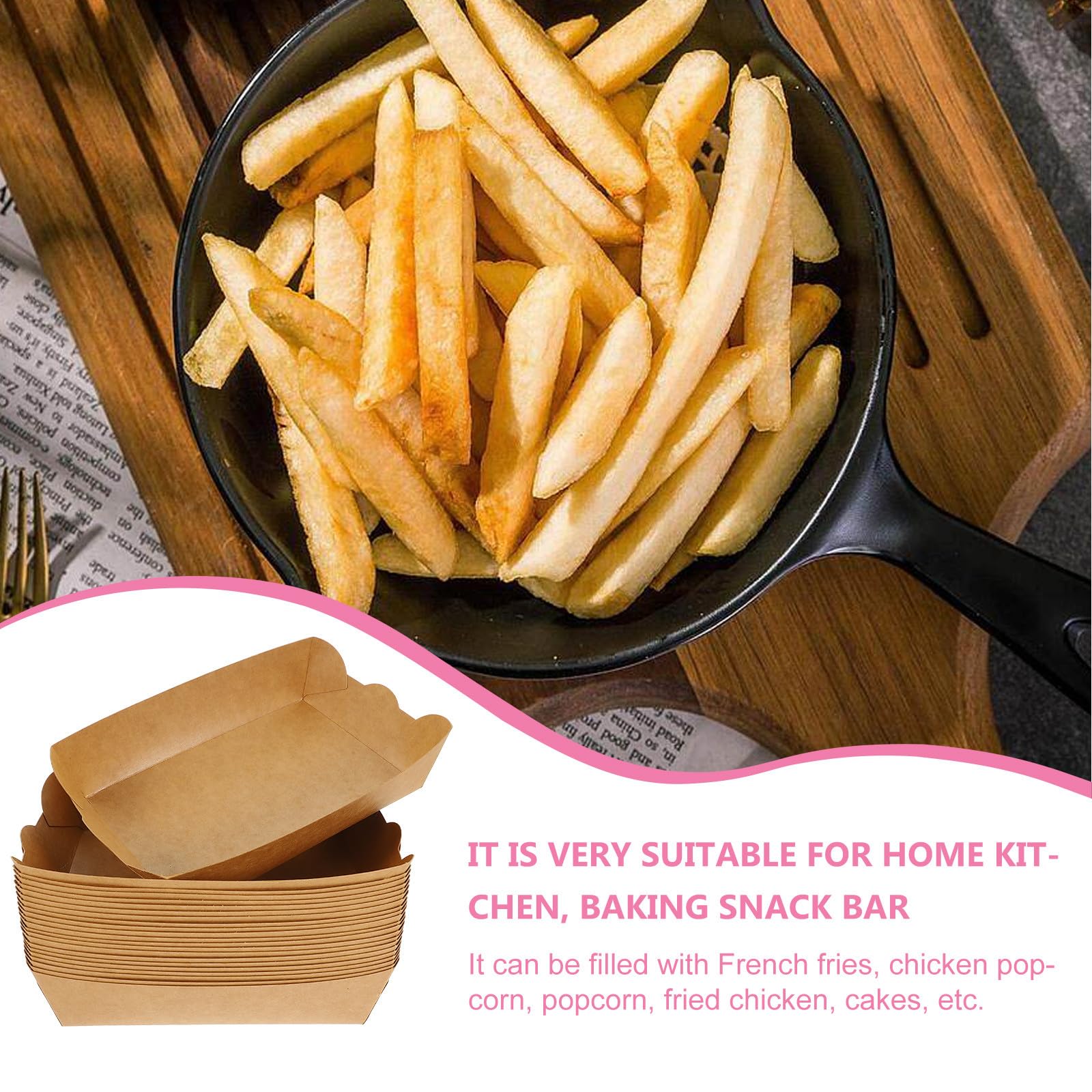 Tofficu Scatole in Carta Kraft 100 Pezzi per Alimenti Design Aperto e Portatile, Resistenti All'olio, per Patatine Fritte e Dolci in Cucina o Picnic