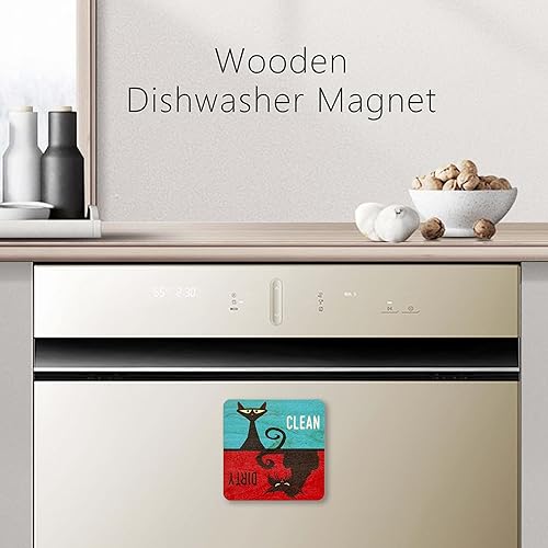Miniatura 5 de Imán para lavavajillas con texto en inglés "Clean Dirty", divertido letrero de madera para lavavajillas, imán fuerte para lavavajillas, imán de gato