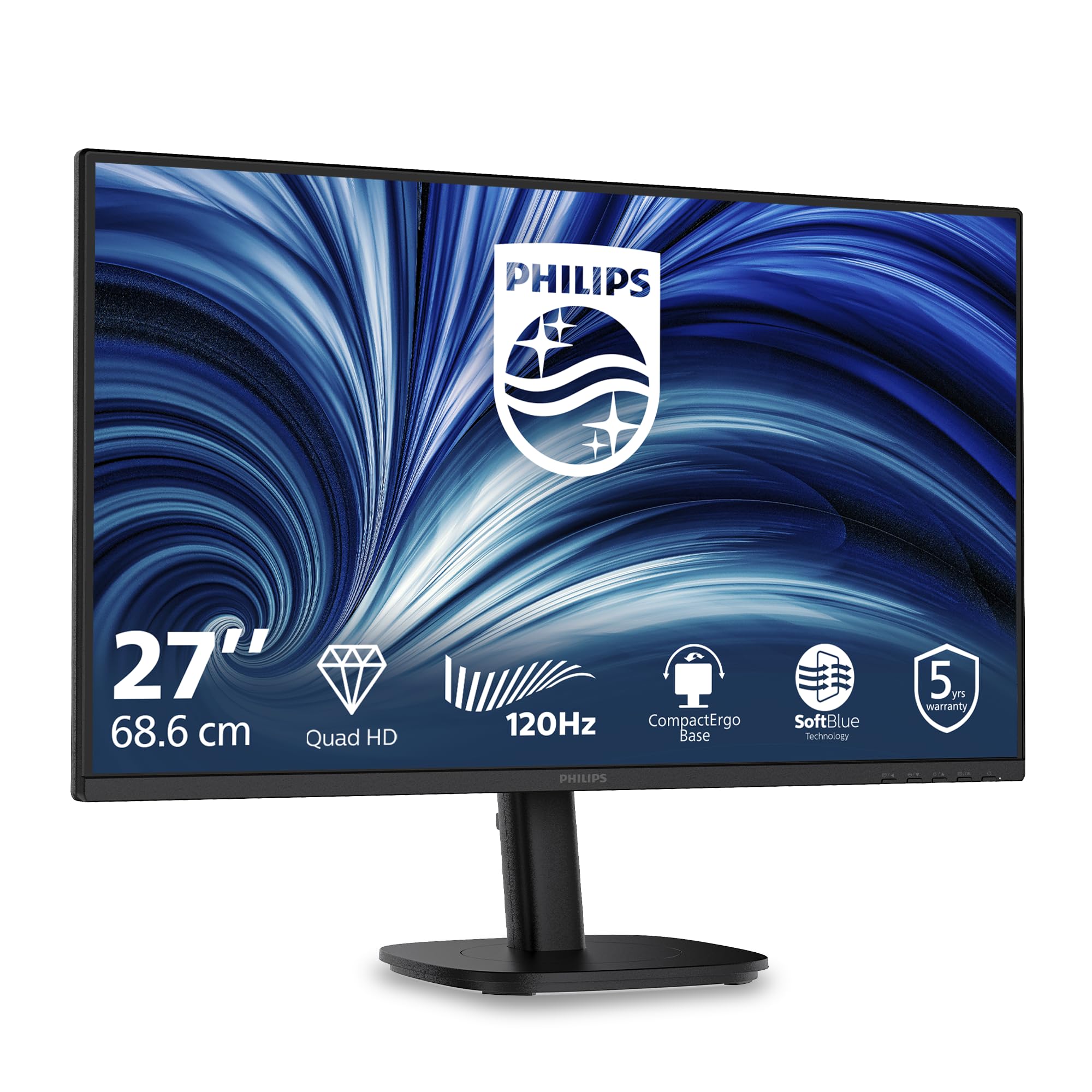 Philips 27B2N3500 Monitor 27 Pulgadas 120Hz Panel IPS, 4ms GtG, Altavoces, Altura Ajustable, (2560x1440 HDMI 2X 2.1 TMDS DP 1x 1.2) Negro