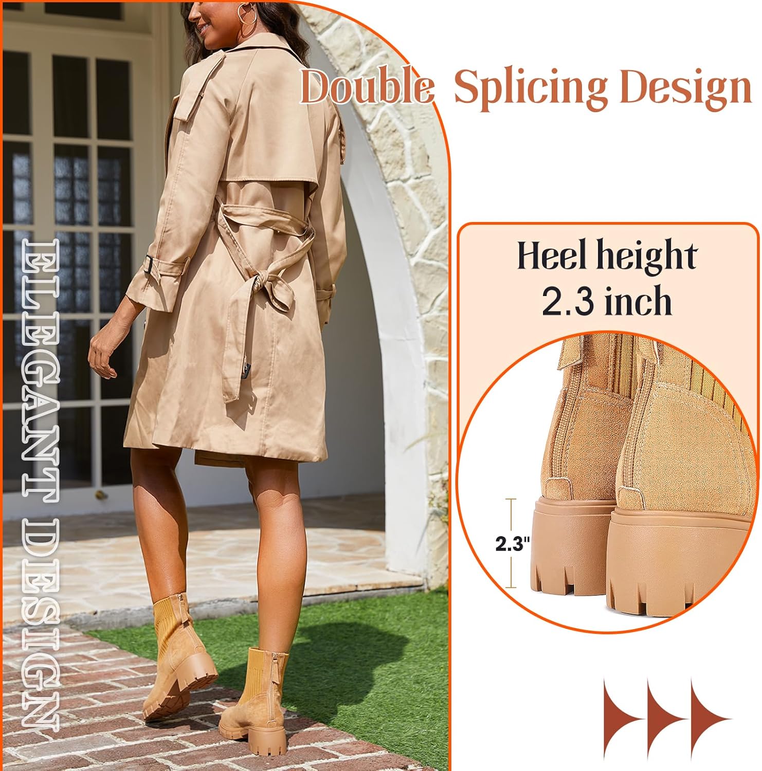 Zelaprox Women's Platform Chelsea Ankle Boots Low Chunky Heel Lug Sole Boots Fashion Back Zipper Mid Calf Booties - Image 4