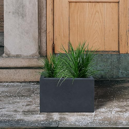 Miniatura 6 de Kante Macetas rectangulares de hormigón de 19.5 pulgadas de largo, maceta moderna para interiores y exteriores con orificio de drenaje y tapón de