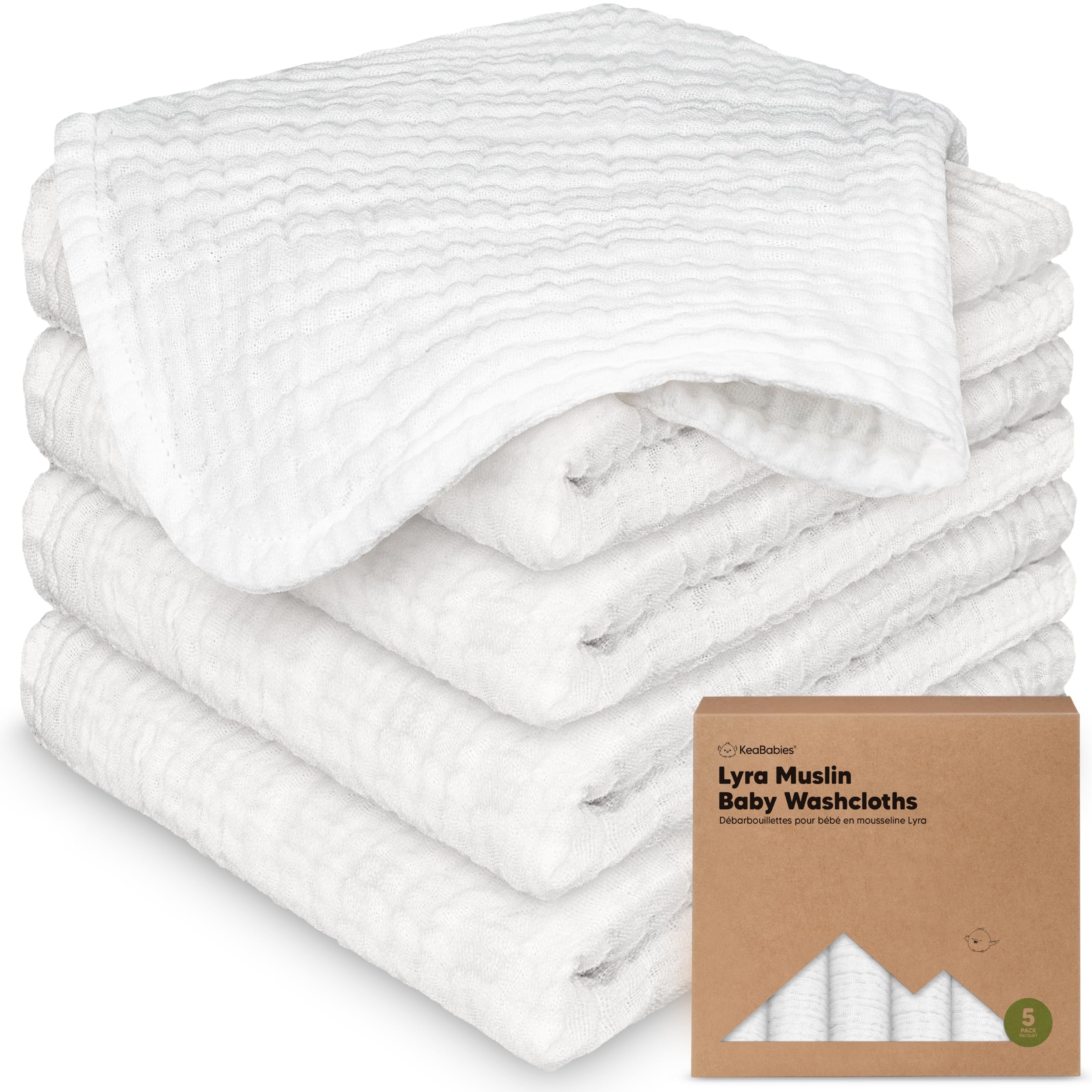 5-Pack Muslin Baby Washcloths for Newborn 12x12 Soft Absorbent Organic Cotton Muslin Wash Cloths for Babies Girl Boy
