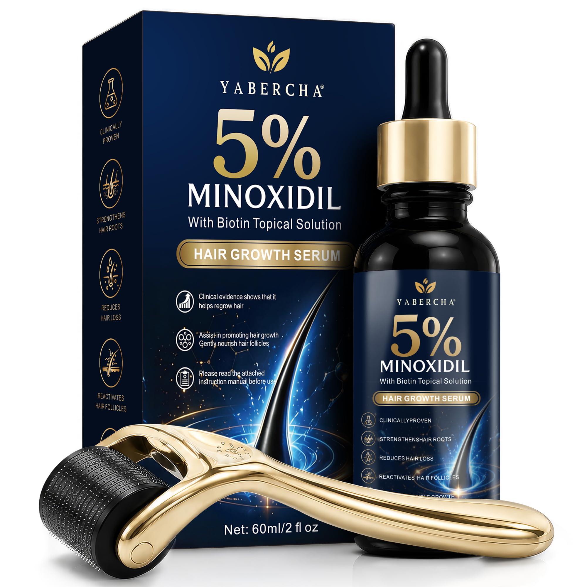 5% Minoxidil Kit for Men and Women – Beard Growth Kit & Hair Regrowth Spray – Targets Thinning Hairlines, Crowns & Patchy Beards – 60 mL
